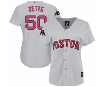 Women's Majestic Boston Red Sox #50 Mookie Betts Authentic Grey Road 2018 World Series Champions MLB Jersey