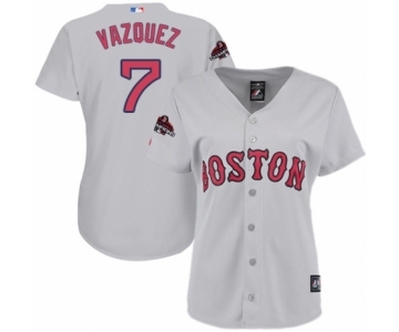 Women's Majestic Boston Red Sox #7 Christian Vazquez Authentic Grey Road 2018 World Series Champions MLB Jersey