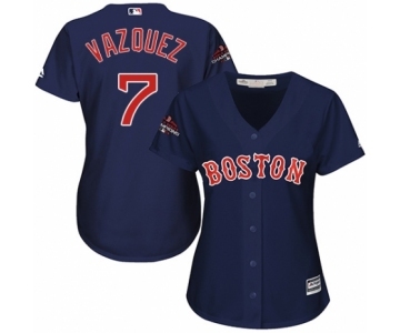 Women's Majestic Boston Red Sox #7 Christian Vazquez Authentic Navy Blue Alternate Road 2018 World Series Champions MLB Jersey