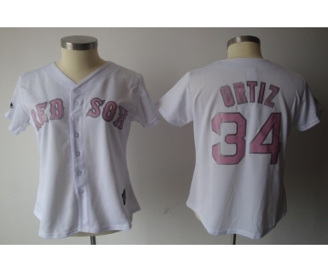 women mlb boston red sox #34 ortiz white[pink number]