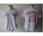 women mlb jerseys boston red sox #13 crawford white[pink number]