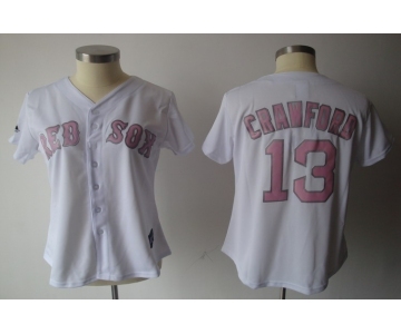 women mlb jerseys boston red sox #13 crawford white[pink number]