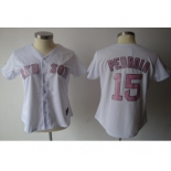 women mlb jerseys boston red sox #15 pedroia white[pink number]