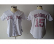 women mlb jerseys boston red sox #15 pedroia white[pink number]