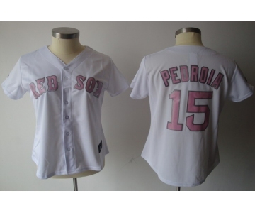 women mlb jerseys boston red sox #15 pedroia white[pink number]