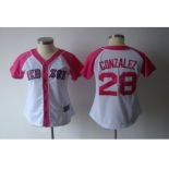 women mlb jerseys boston red sox #28 gonzalez white pink[2012]