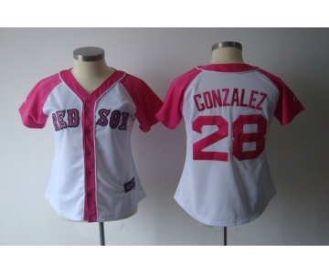 women mlb jerseys boston red sox #28 gonzalez white pink[2012]