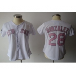 women mlb jerseys boston red sox #28 gonzalez white[pink number]