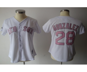 women mlb jerseys boston red sox #28 gonzalez white[pink number]