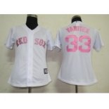 women mlb jerseys boston red sox #33 varitek white[pink number]