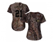 Women Cincinnati Reds #21 Reggie Sanders Camo Realtree Collection Cool Base Stitched MLB Jersey