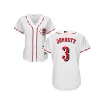 Women Cincinnati Reds #3 Scooter Gennett White Home Stitched MLB Jersey