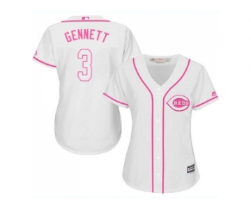 Women Cincinnati Reds #3 Scooter Gennett White Pink Fashion Stitched MLB Jersey