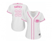 Women Cincinnati Reds #32 Matt Harvey White Pink Fashion Stitched MLB Jersey