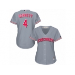 Women Majestic Cincinnati Reds #4 Scooter Gennett Authentic Grey Road Cool Base MLB Jersey