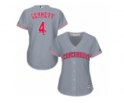 Women Majestic Cincinnati Reds #4 Scooter Gennett Authentic Grey Road Cool Base MLB Jersey