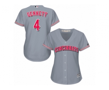 Women Majestic Cincinnati Reds #4 Scooter Gennett Authentic Grey Road Cool Base MLB Jersey