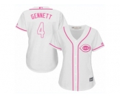 Women Majestic Cincinnati Reds #4 Scooter Gennett Authentic White Fashion Cool Base MLB Jersey