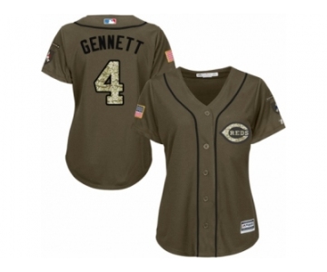 Women Majestic Cincinnati Reds #4 Scooter Gennett Replica Green Salute to Service MLB Jersey