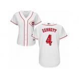 Women Majestic Cincinnati Reds #4 Scooter Gennett Replica White MLB Jersey