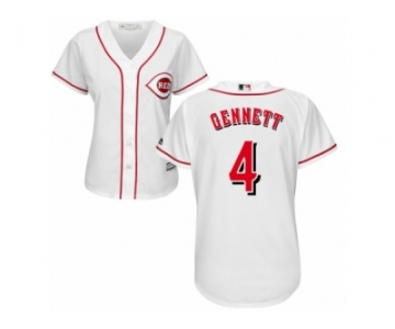 Women Majestic Cincinnati Reds #4 Scooter Gennett Replica White MLB Jersey