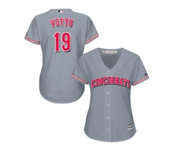 Women's Cincinnati Reds #19 Joey Votto Grey Road Stitched MLB Jersey