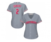 Women's Cincinnati Reds #2 Zack Cozart Grey Road Stitched MLB Jersey