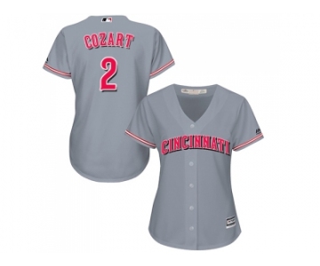 Women's Cincinnati Reds #2 Zack Cozart Grey Road Stitched MLB Jersey