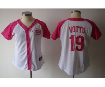 women mlb cincinnati reds #19 votto white pink[2012]