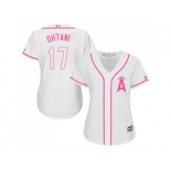 Women Los Angeles Angels Of Anaheim #17 Shohei Ohtani White Pink Fashion Stitched MLB Jersey