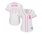 Women Los Angeles Angels Of Anaheim #17 Shohei Ohtani White Pink Fashion Stitched MLB Jersey