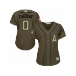 Women Majestic Los Angeles Angels of Anaheim #0 Yunel Escobar Authentic Green Salute to Service MLB Jersey