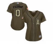 Women Majestic Los Angeles Angels of Anaheim #0 Yunel Escobar Authentic Green Salute to Service MLB Jersey