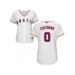 Women Majestic Los Angeles Angels of Anaheim #0 Yunel Escobar Authentic White Home Cool Base MLB Jersey