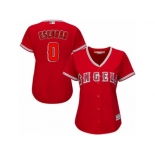 Women Majestic Los Angeles Angels of Anaheim #0 Yunel Escobar Replica Red Alternate MLB Jersey