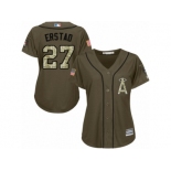 Women Majestic Los Angeles Angels of Anaheim #27 Darin Erstad Replica Green Salute to Service MLB Jersey