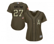 Women Majestic Los Angeles Angels of Anaheim #27 Darin Erstad Replica Green Salute to Service MLB Jersey