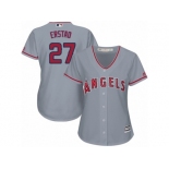 Women Majestic Los Angeles Angels of Anaheim #27 Darin Erstad Replica Grey Road Cool Base MLB Jersey