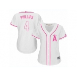 Women Majestic Los Angeles Angels of Anaheim #4 Brandon Phillips Authentic White Fashion Cool Base MLB Jersey