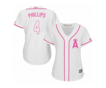 Women Majestic Los Angeles Angels of Anaheim #4 Brandon Phillips Authentic White Fashion Cool Base MLB Jersey