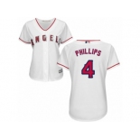 Women Majestic Los Angeles Angels of Anaheim #4 Brandon Phillips Authentic White Home Cool Base MLB Jersey