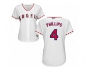 Women Majestic Los Angeles Angels of Anaheim #4 Brandon Phillips Authentic White Home Cool Base MLB Jersey