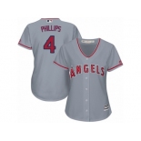 Women Majestic Los Angeles Angels of Anaheim #4 Brandon Phillips Replica Grey Road Cool Base MLB Jersey