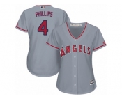 Women Majestic Los Angeles Angels of Anaheim #4 Brandon Phillips Replica Grey Road Cool Base MLB Jersey