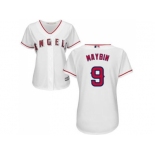 Women's Los Angeles Angels Of Anaheim #9 Cameron Maybin White Home Stitched MLB Jersey