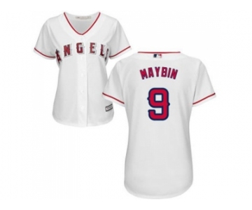 Women's Los Angeles Angels Of Anaheim #9 Cameron Maybin White Home Stitched MLB Jersey