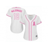 Women's Majestic Los Angeles Angels of Anaheim #12 Martin Maldonado Authentic White Fashion Cool Base MLB Jersey