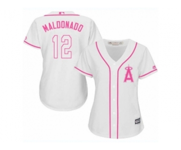 Women's Majestic Los Angeles Angels of Anaheim #12 Martin Maldonado Authentic White Fashion Cool Base MLB Jersey