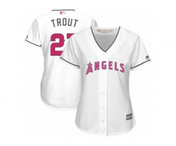 Women's Majestic Los Angeles Angels of Anaheim #27 Mike Trout Authentic White Mother's Day Cool Base MLB Jersey