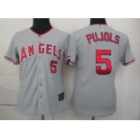 women mlb los angeles angels #5 pujols grey